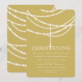 Elegant Rosary Cross Sparkles Christening Invite Kaart