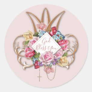 Elegant Rosary  Rozen Floral God Bless Ronde Sticker