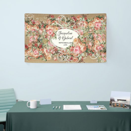 Elegant Rose Bouquet Gold  Vrijgezellenfeest Spandoek (Beurs)