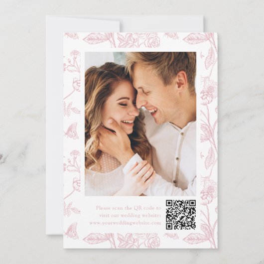 Elegant Rose Chinoiserie Floral QR Code Wedding Save The Date (Achterkant)