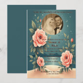 Elegant Rose Floral Starry Night Photo Muslim Wedd Kaart (Voorkant / Achterkant)