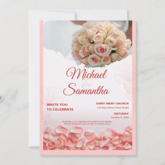 Elegant Rose Floral Wedding Invitation  Kaart