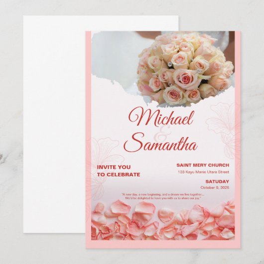 Elegant Rose Floral Wedding Invitation  Kaart (Voorkant / Achterkant)