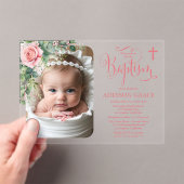 Elegant Rose Garden - Girl Baptism Acryl Uitnodigingen (Insitu (Draagbaar))