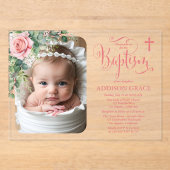 Elegant Rose Garden - Girl Baptism Acryl Uitnodigingen (Voorkant)