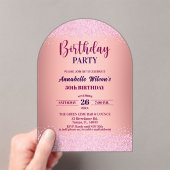 Elegant Rose Glitter Metallic Pink 50th Birthday  Acryl Uitnodigingen (Insitu (Draagbaar))
