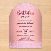 Elegant Rose Glitter Metallic Pink 50th Birthday  Acryl Uitnodigingen (Voorkant)