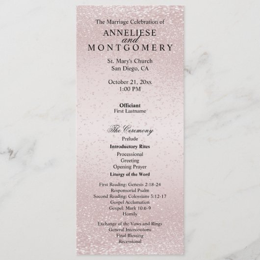 Elegant Rose Glitter - Program Programmakaart (Voorkant)