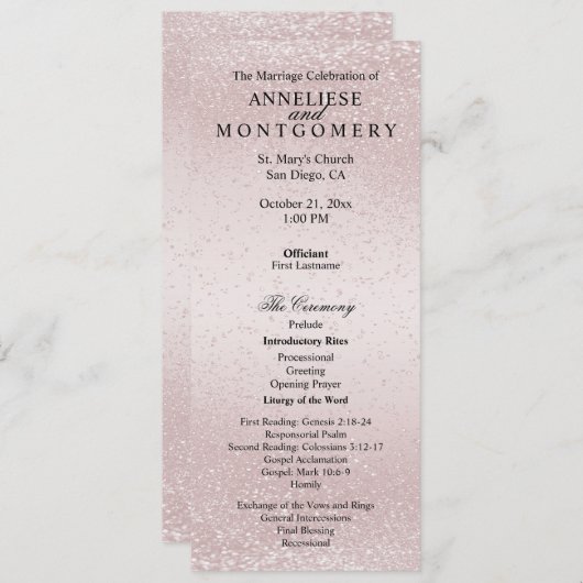 Elegant Rose Glitter - Program Programmakaart (Voorkant / Achterkant)