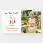 Elegant Rose Gold 70th Birthday Party Welcome Spandoek (Horizontaal)