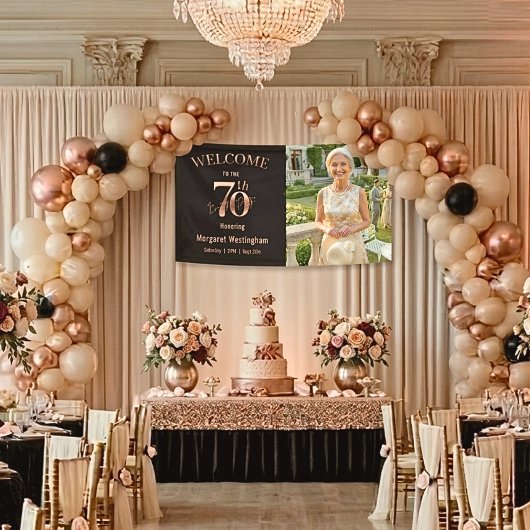 Elegant Rose Gold 70th Birthday Party Welcome Spandoek