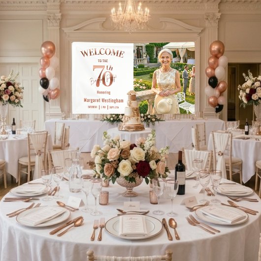 Elegant Rose Gold 70th Birthday Party Welcome Spandoek