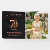 Elegant Rose Gold 70th Birthday Party Welcome Spandoek (Horizontaal)