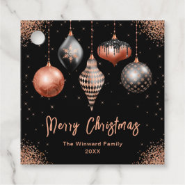 Elegant Rose Gold and Black Ornament Christmas Bedankjes Labels