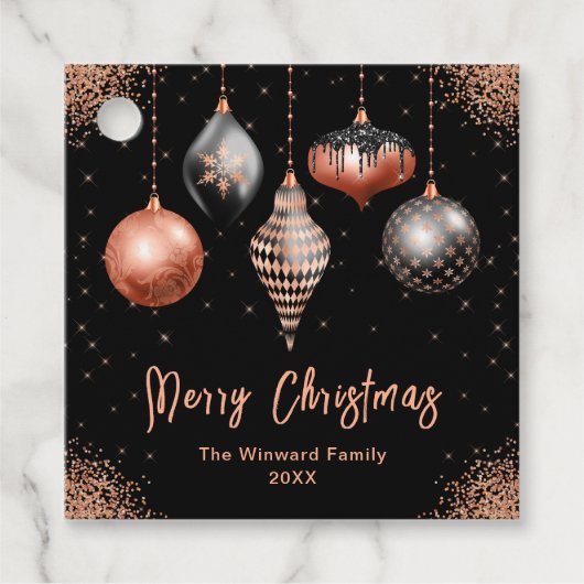 Elegant Rose Gold and Black Ornament Christmas Bedankjes Labels (Voorkant)
