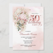 Elegant Rose Gold Blush Floral 50th Birthday Party Kaart (Voorkant)