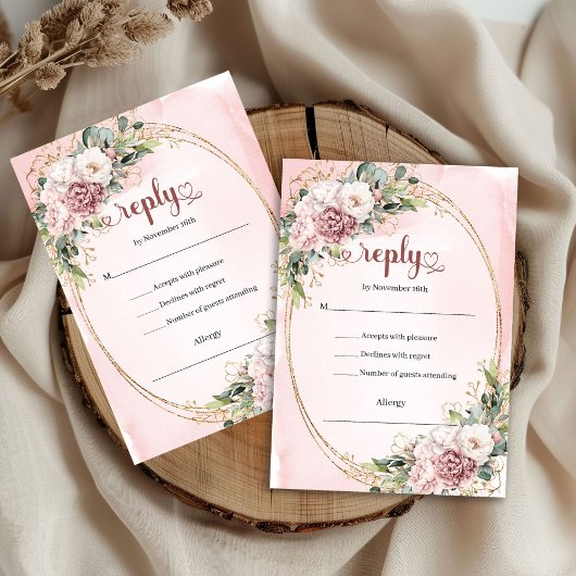 Elegant Rose Gold Blush Floral Wedding RSVP Card