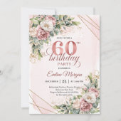 Elegant Rose Gold Boho Floral 60th Birthday Invitw Kaart (Voorkant)
