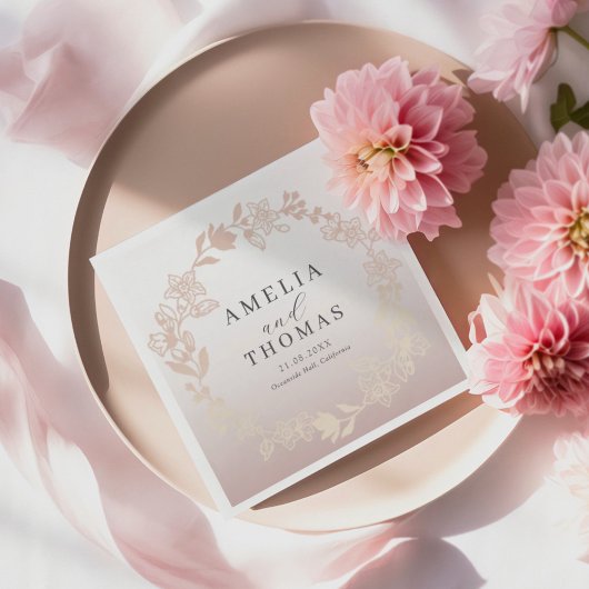 Elegant Rose Gold Botancial Wreath Wedding Servet
