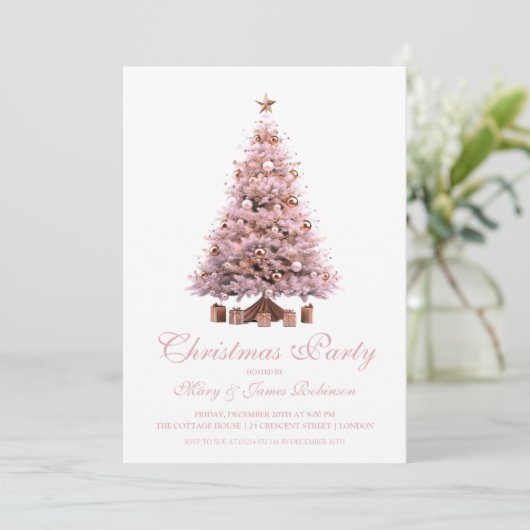 Elegant Rose Gold Christmas Tree Holiday Party  Kaart (Staand voorkant)