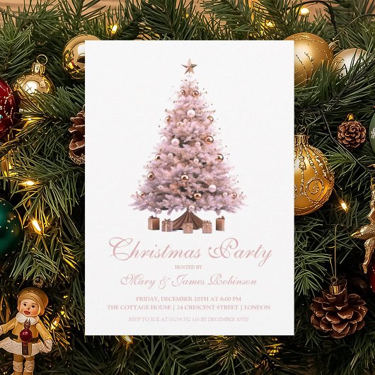 Elegant Rose Gold Christmas Tree Holiday Party  Kaart