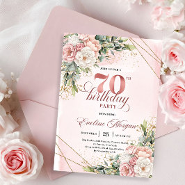 Elegant Rose Gold Dusty Pink Floral 70th Birthday Kaart