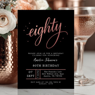 Elegant Rose Gold Eightieth 80th Birthday Kaart