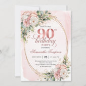 Elegant Rose Gold Eucalyptus 90th Birthday Invite Kaart (Voorkant)