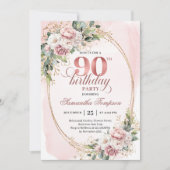 Elegant Rose Gold Eucalyptus Floral 90th Birthday  Kaart (Voorkant)