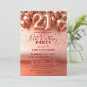Elegant Rose Gold Faux Foil Balloons 21st Birthday Kaart (Staand voorkant)