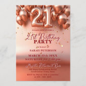 Elegant Rose Gold Faux Foil Balloons 21st Birthday Kaart (Voorkant)