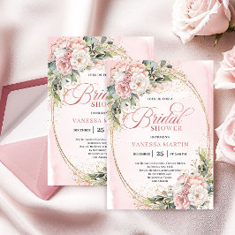 Elegant Rose Gold Floral Bridal Shower Invitation Kaart