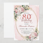 Elegant Rose Gold Floral Eucalyptus 80th Birthday  Kaart (Voorkant / Achterkant)