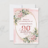 Elegant Rose Gold Floral Eucalyptus 90th Birthday  Bedankkaart (Voorkant)