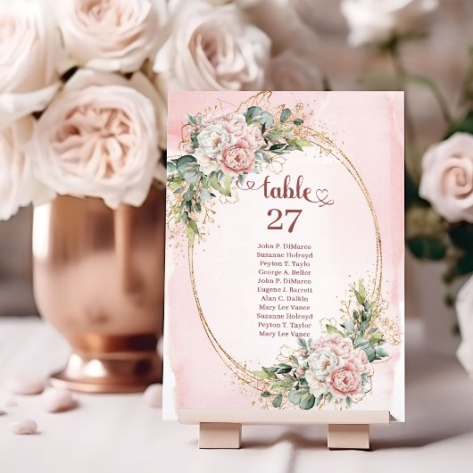 Elegant Rose Gold Floral Eucalyptus Table Numbers Kaart