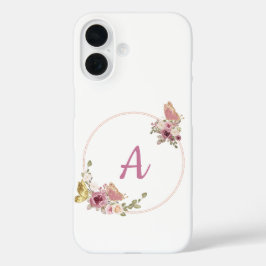 Elegant Rose Gold Floral Frame-Personalized  iPhone 16 Hoesje