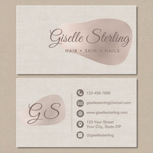 Elegant Rose Gold Foil Abstract Linen Blush  Visitekaartje