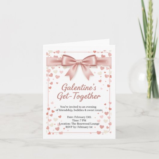 Elegant Rose Gold Galentine's Day Invitation Templ (Voorkant)