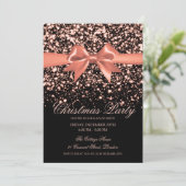 Elegant Rose Gold Glam Red Bow Christmas Party  Kaart (Staand voorkant)