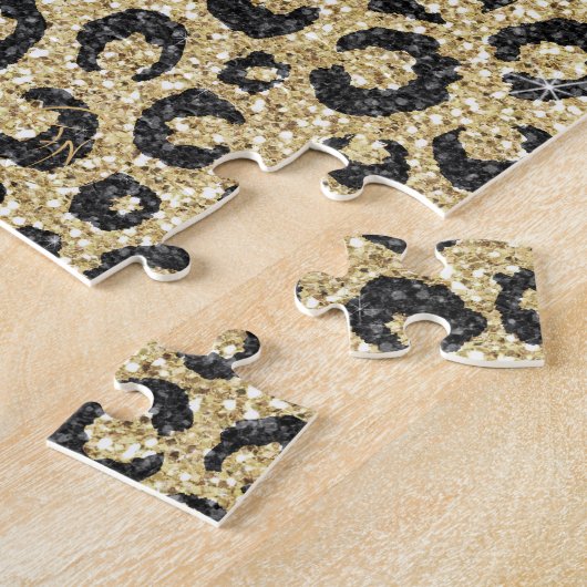 Elegant Rose Gold Glitter Black Leopard Print Legpuzzel (Zijkant)