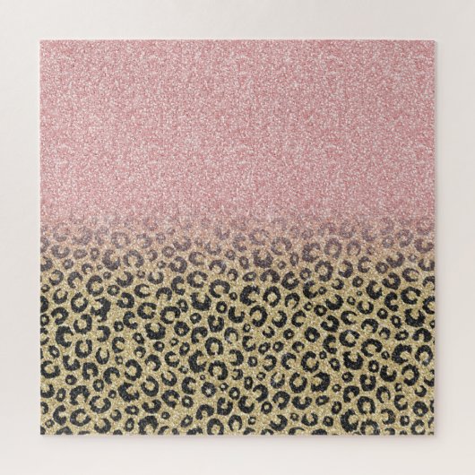 Elegant Rose Gold Glitter Black Leopard Print Legpuzzel (Verticaal)