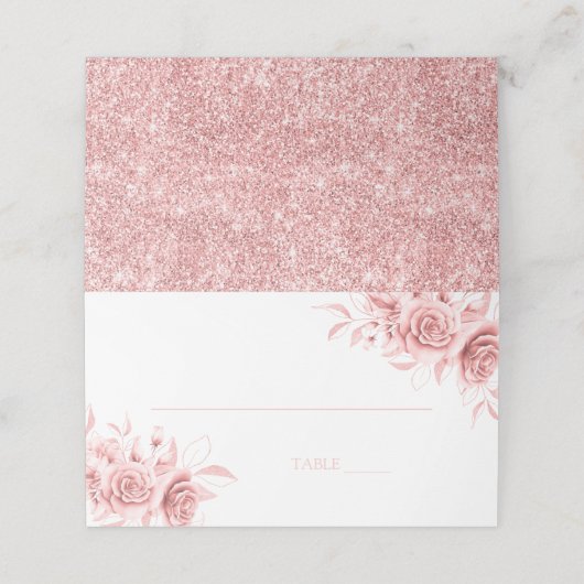 Elegant Rose Gold Glitter Floral  Plaatskaartje (Buitenkant ongevouwen)