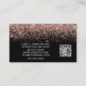 Elegant Rose Gold Glitter Photo QR Code Black Visitekaartje (Achterkant)