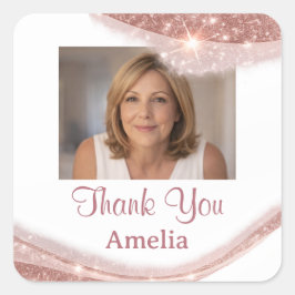 Elegant Rose Gold Glitter Photo Thank You Birthday Vierkante Sticker