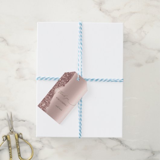 Elegant Rose Gold Glitter Script  Cadeaulabel (Met Touw)