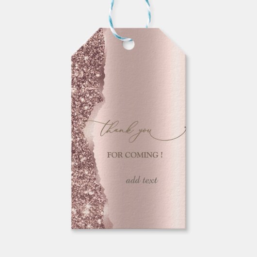 Elegant Rose Gold Glitter Script Cadeaulabel (Voorkant)