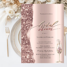 Elegant Rose Gold Glitter Script Champagne Kaart