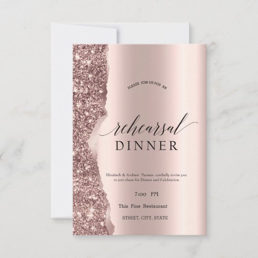 Elegant Rose Gold Glitter Script Kaart (Voorkant)