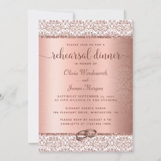 Elegant Rose Gold Glitter Wedding Rehearsal Dinner Kaart (Voorkant)