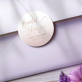 Elegant Rose Gold Gradient Bridal Shower  Ronde Sticker